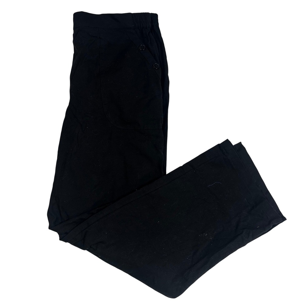 Vintage Black 100% Cotton Wide Leg Elastic Waist Pants Petite‎ Medium Grannycore